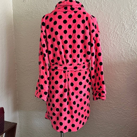 Victoria’s Secret Pink McBling Hot Pink Black Polka Dot Metallic Dog Plush Robe - Picture 4 of 7